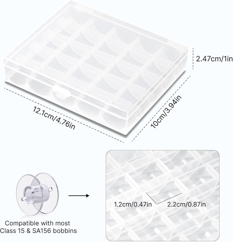 25 Slots Bobbin Organizer, Transparent Plastic Bobbin Case, Empty Spools Box for