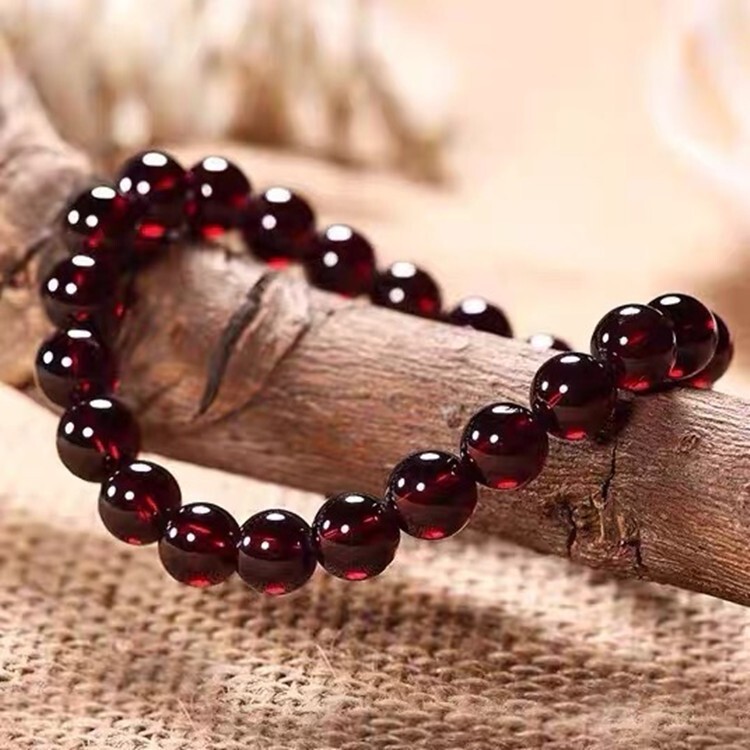 Natural Red Garnet Beads Stretch Bracelet Crystal Healing Jewelry