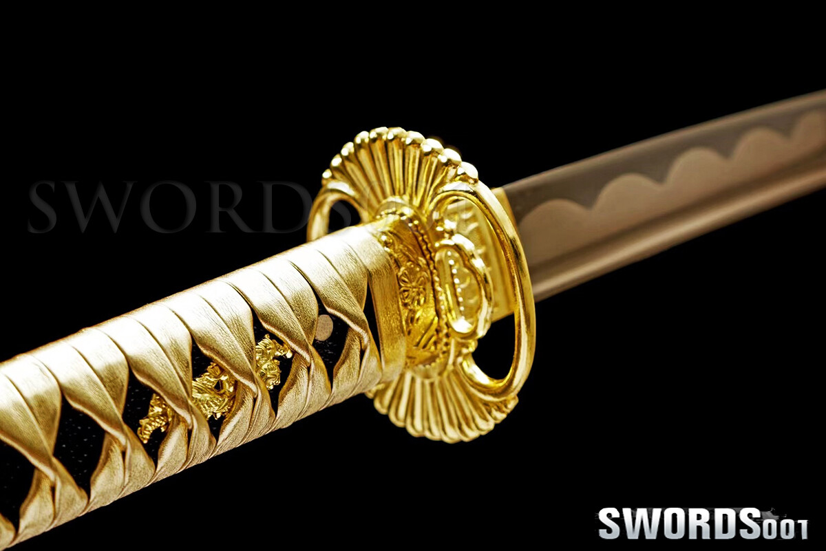 Gold Blade Japanese Warrior Sword Samurai Katana Carbon Steel Sharp FULL TANG