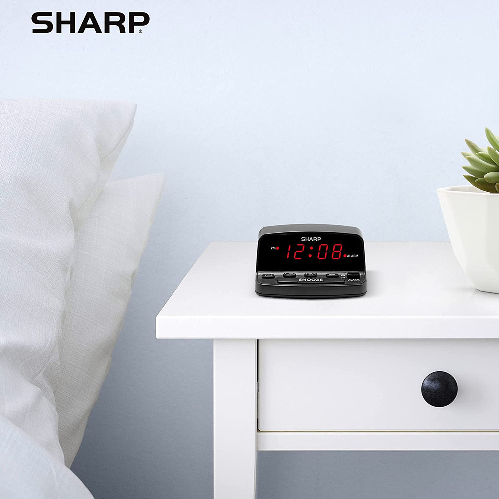 SHARP Digital Alarm Clock with Keyboard Style Controls, Battery Back-Up, Easy to