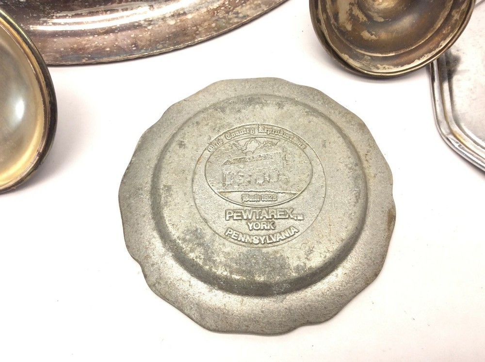 Mixed Vintage Lot Used Metal Silverplate Pewter Trays Pitcher Platters Parts