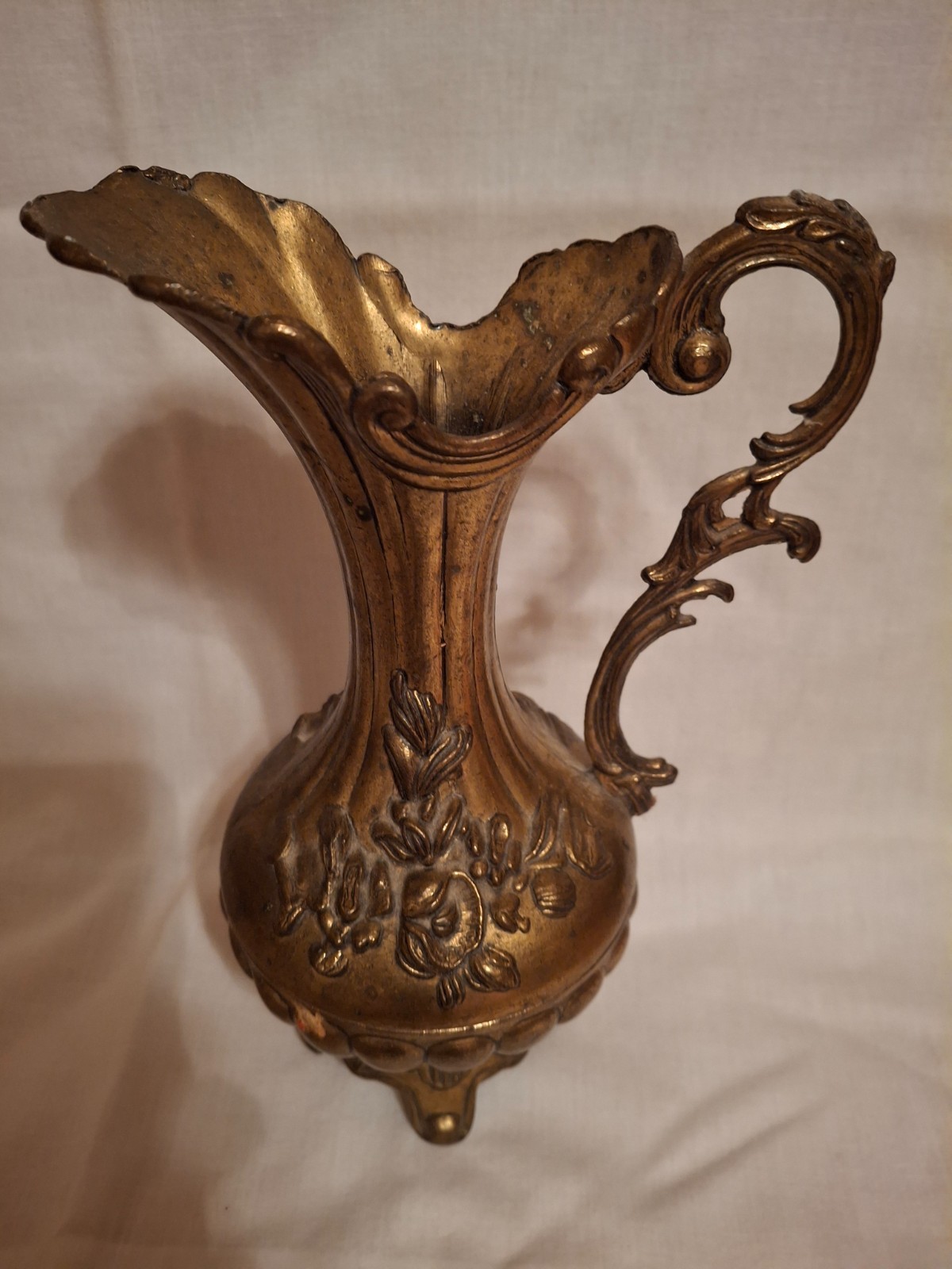 Vintage Peltrato ?Brass Footed Small Pitcher Vase