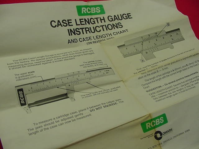 RCBS- Case Length Gauge w/Chart/Instructions- Nice !!