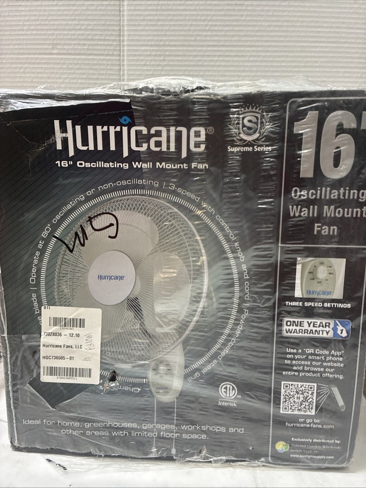 Hurricane 16” Wall Mount Oscillating Fan