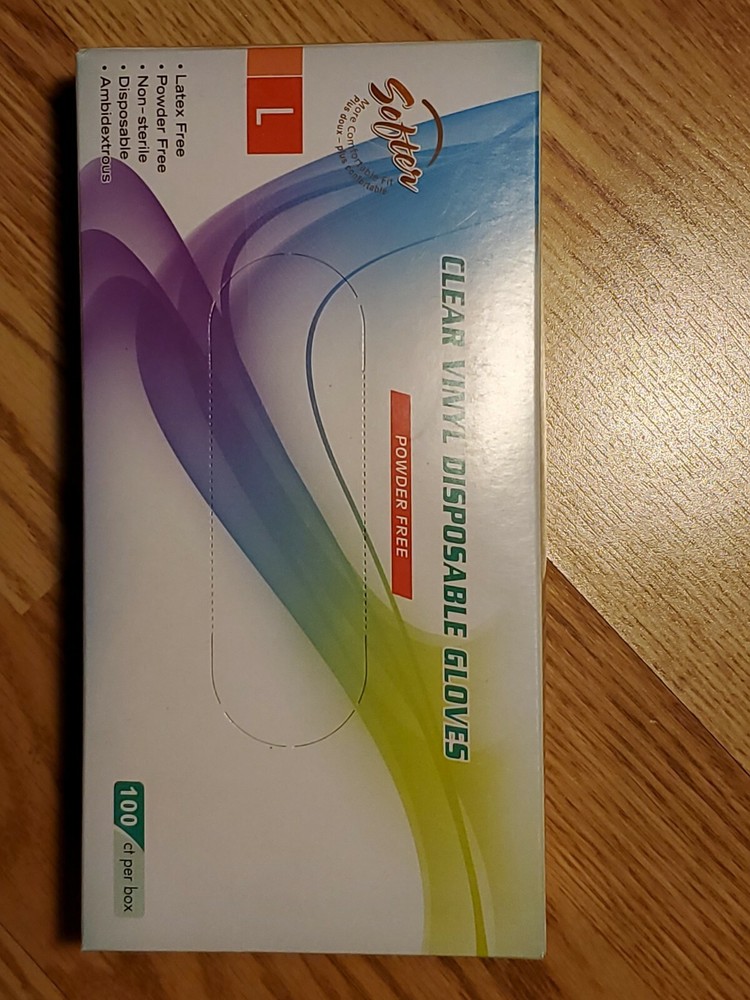 Softer Clear Vinyl Disposable Gloves Powder Free Large 100 Ct
