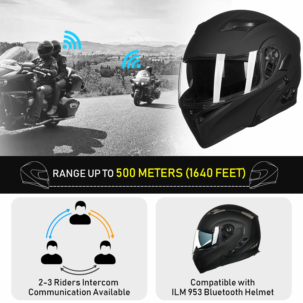 ILM Bluetooth Motorcycle Helmet Flip up Modular Dual Visor Intercom FM DOT 902BT