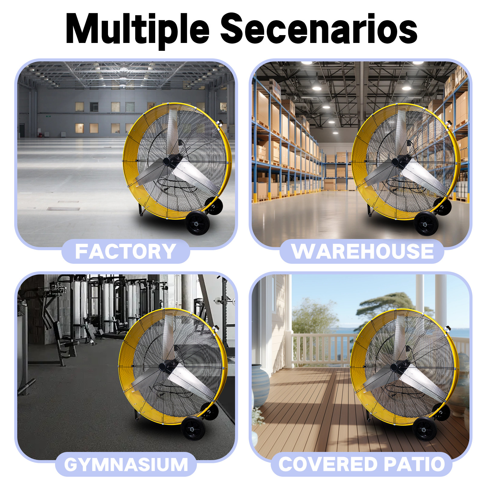 42 IN Portable Drum Fan, MAX 26,700 CFM Shop Fan Heavy Duty, 2-Speed