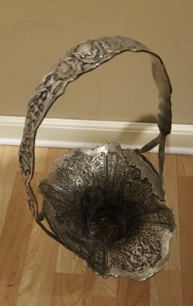 VTG E.G. Webster & Son Silver-plated Repousse Brides Basket 1800's Brooklyn NY