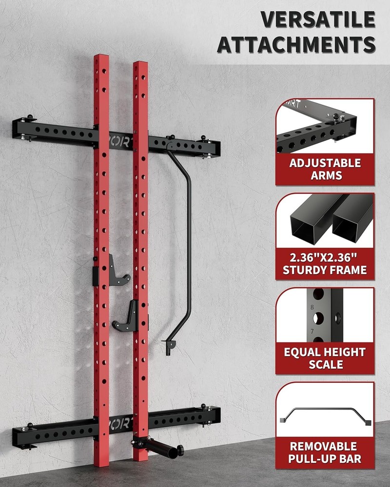 Foldable Squat Rack: 1000 LBS Capacity, Space-Saving with Pull-Up Bar & Landmine
