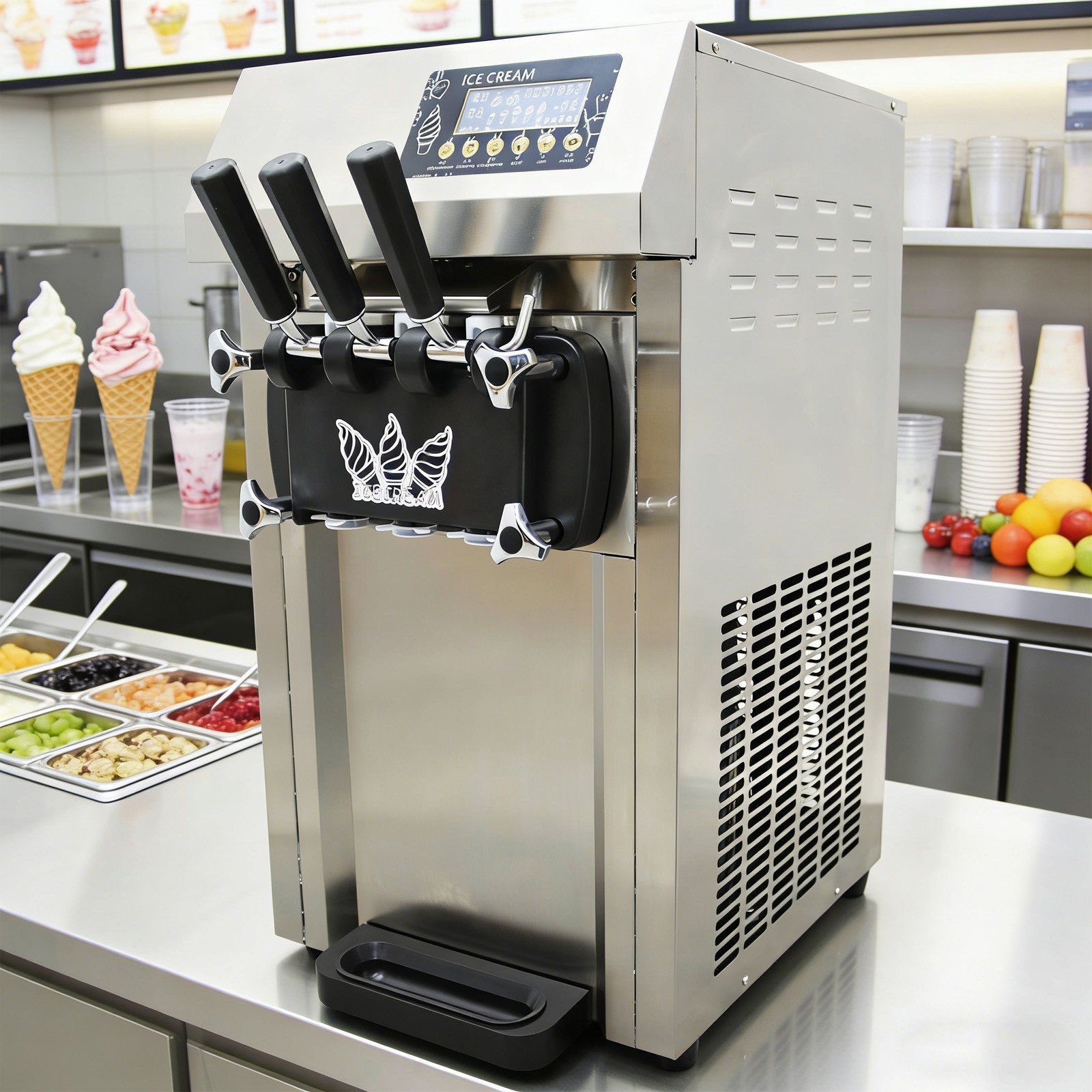 Ice Cream Machine 110V Commercial Soft Serve Ice Cream Maker 3.6L 2-Tank