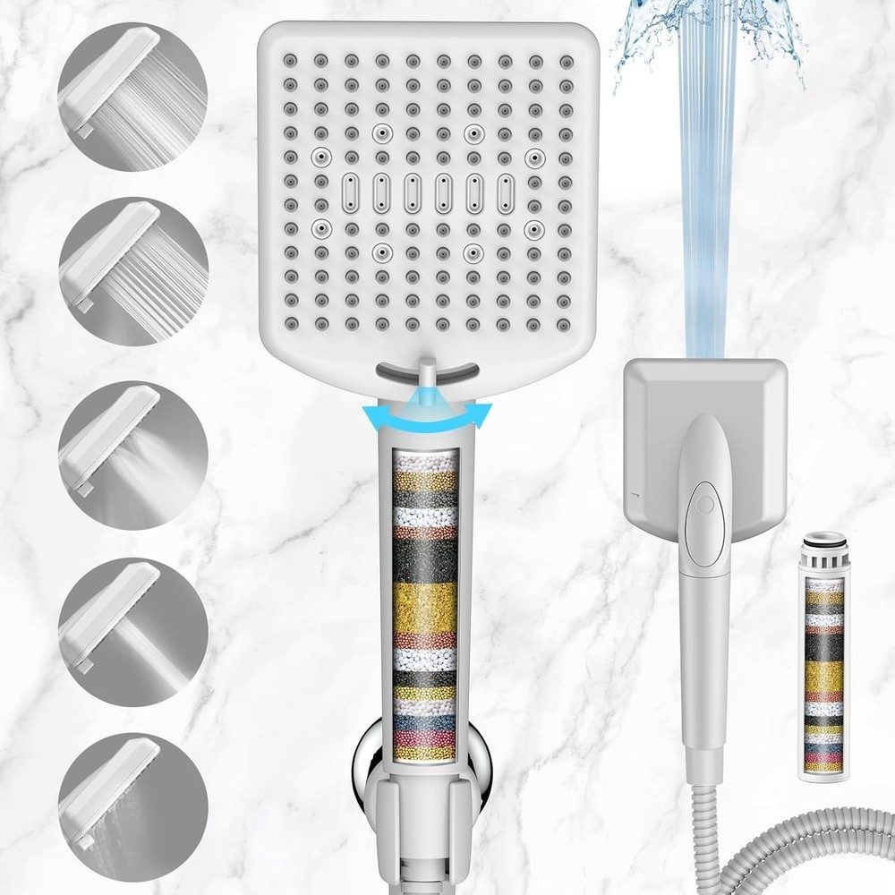 ed Shower Head with Handheld White - High Prure 6 Modes,