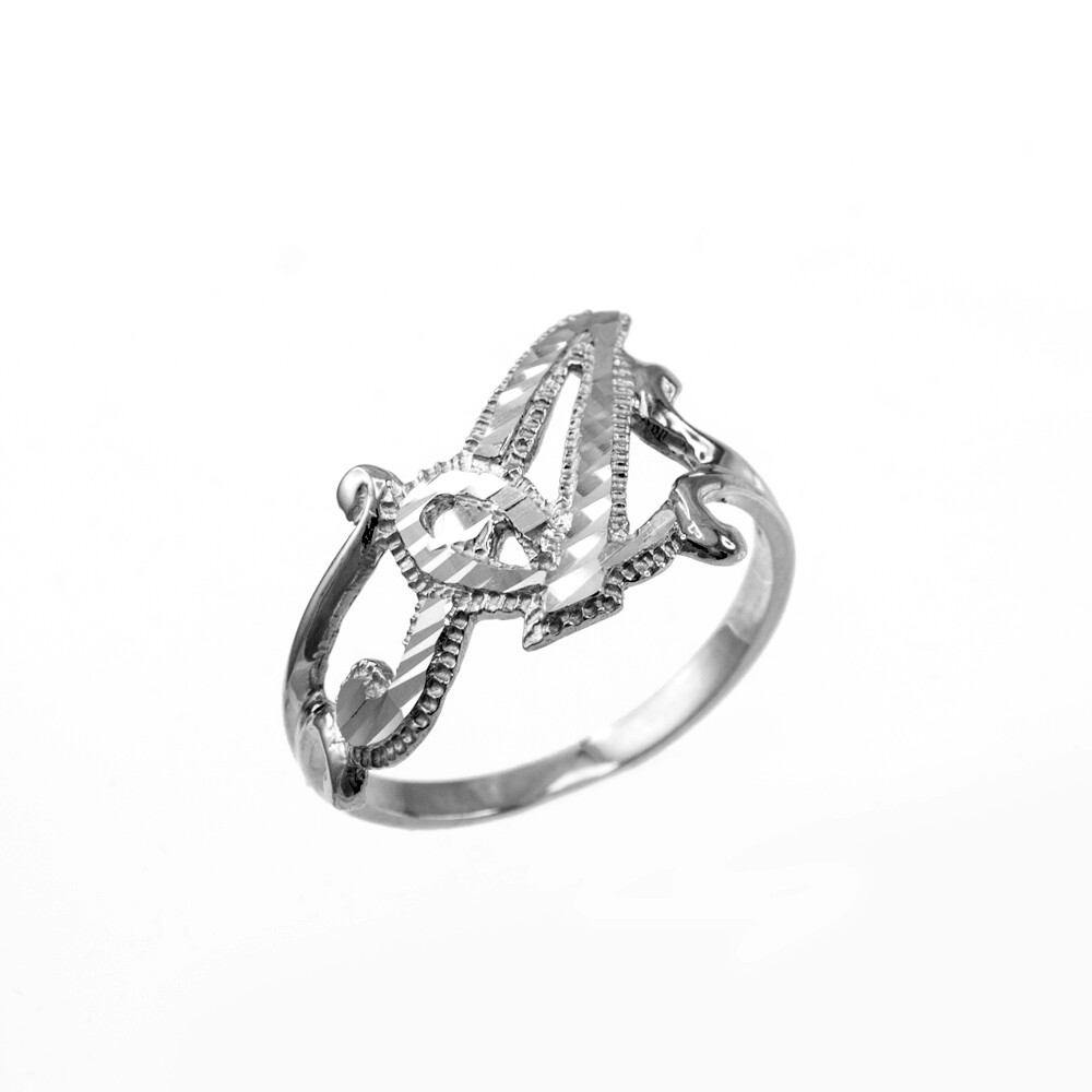 Elegant Sterling Silver Sparkle-Cut Cursive Letter Initial Script Ring for Women