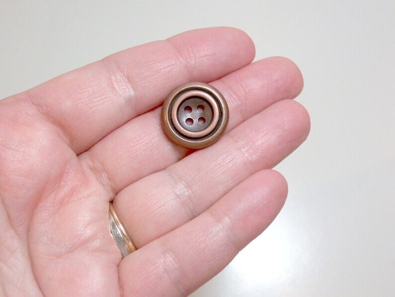 Bronzetone Round Buttons 4 Hole Metal Coated New Old Stock 3/4" x 1 Piece Bin B