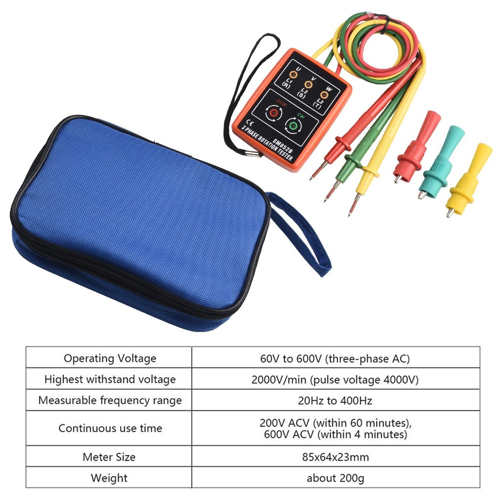 New SM852B 3 Phase Sequ Ence Rotation Tester LED Indicator Detector Meter
