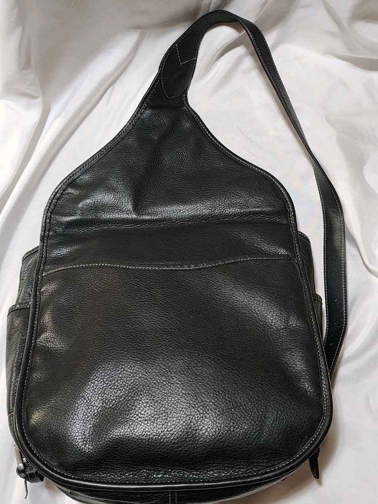 Levenger Black Leather Backpack Day One Shoulder Bag Sling Swing Pack Saddle Bag
