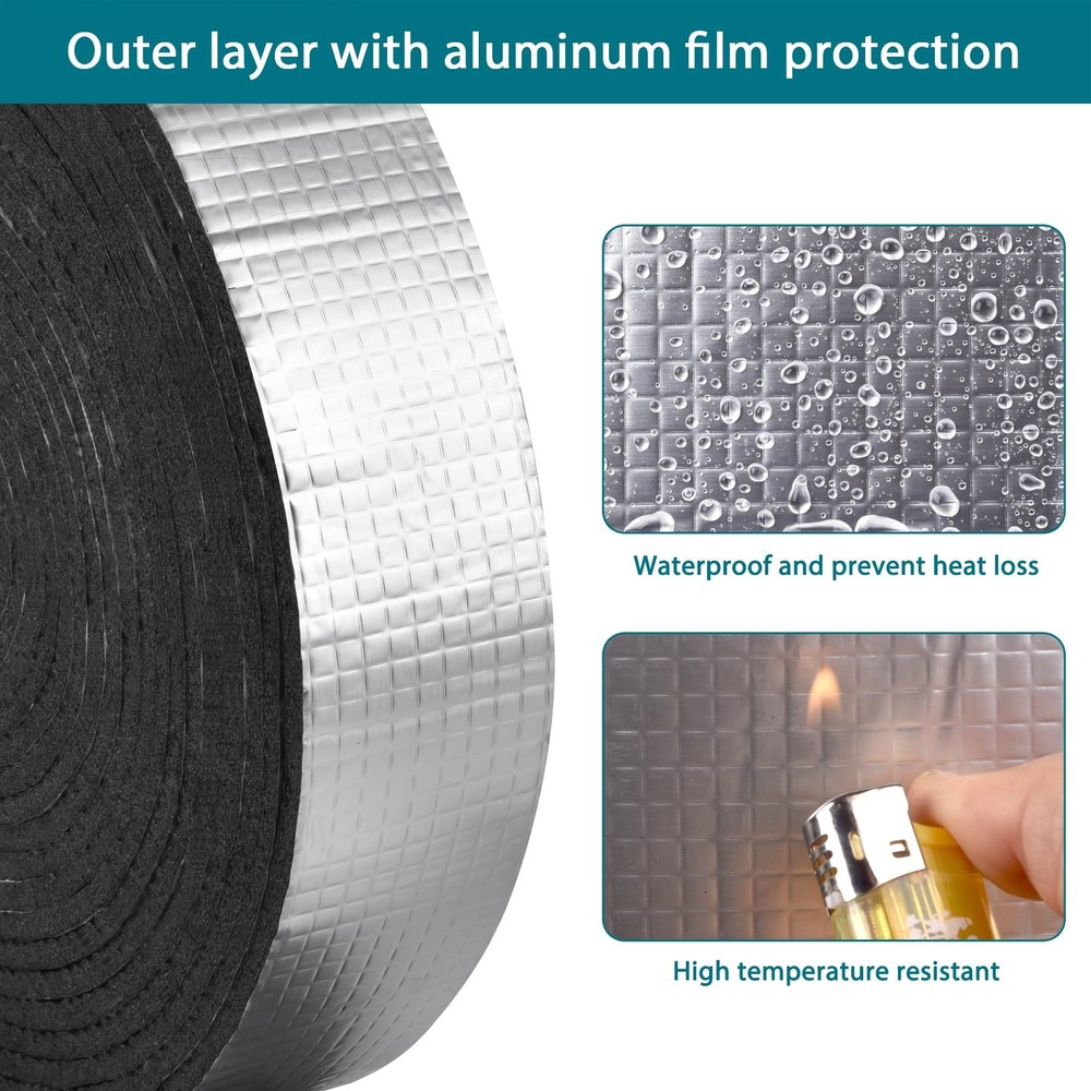 Pipe Wrap Insulation - 33 ft Outdoor Foam Tape Self Silver