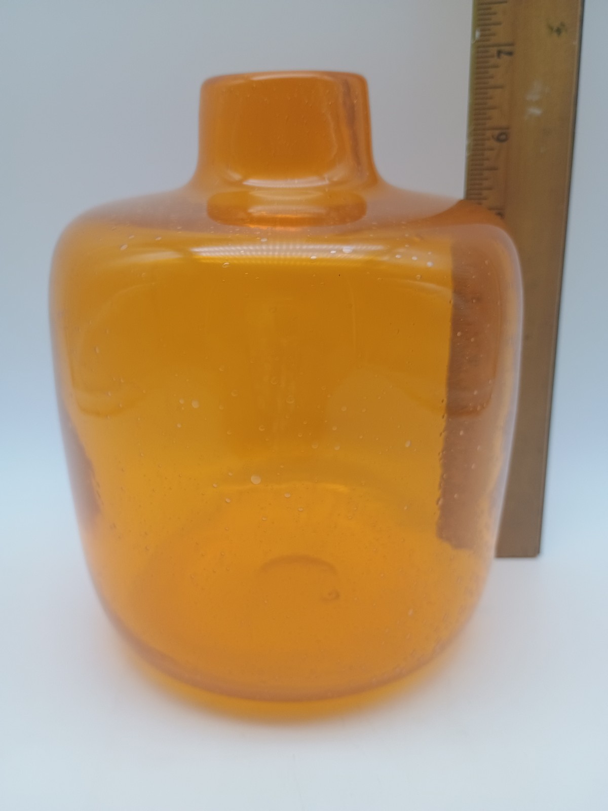 Beautiful Hand blown Art Glass Orange Tangerine Vase with Bubble's 7"H 5"W
