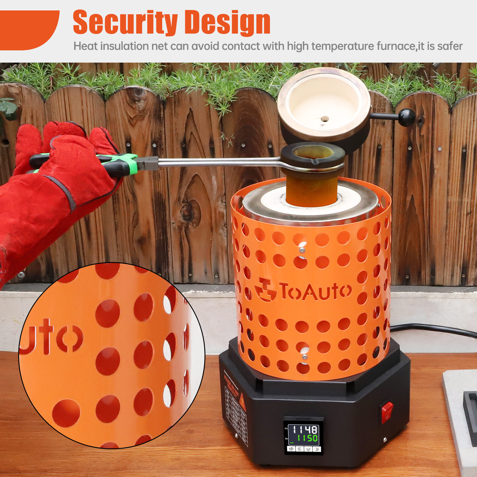 TOAUTO 1800W Electric Gold Melting Furnace 6.6LB Crucible Casting Ingot Mold Kit