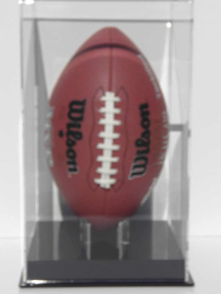 Football display case vertical full size 85% UV filtering with solid black base