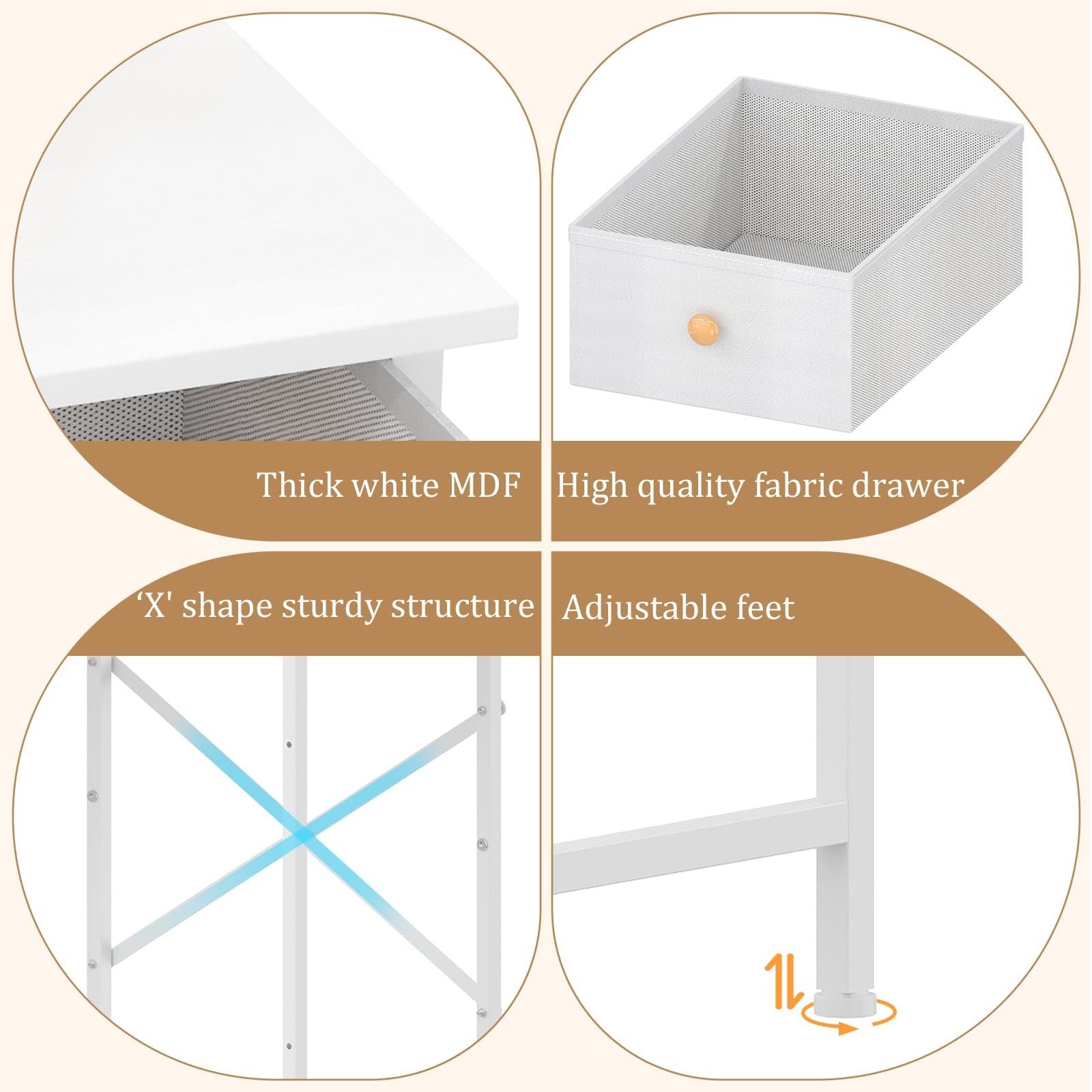 Small Makeup Vanity Desk with Mirror & Chair, Table Set W/ Fabric Storage Drawer