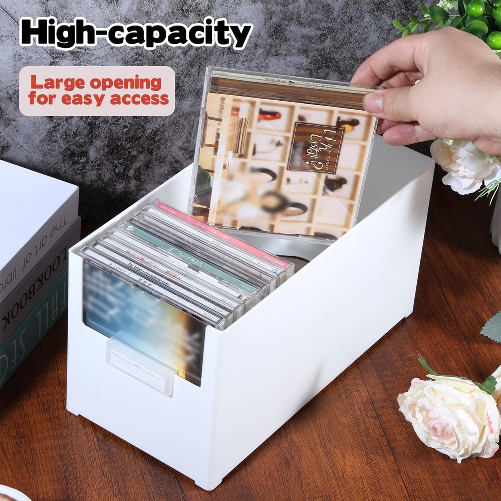 CD Storage Box Plastic Stackable CD Organizer Holds 27 CDs CD Storage Case Ho...