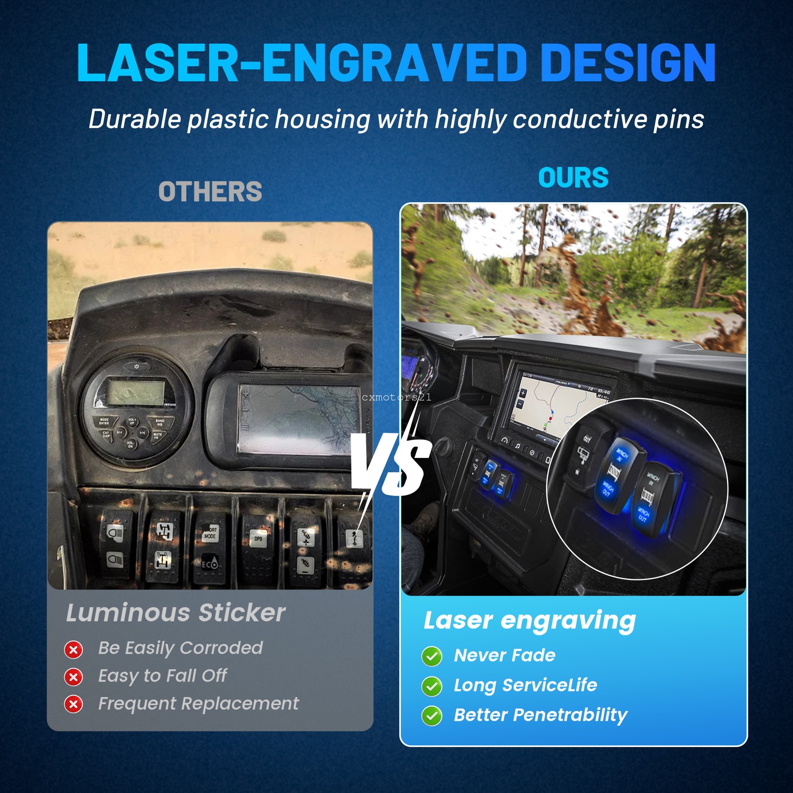 Backlit Winch Control Rocker Switch for Can-am Polaris Honda Kawasaki UTV 12V