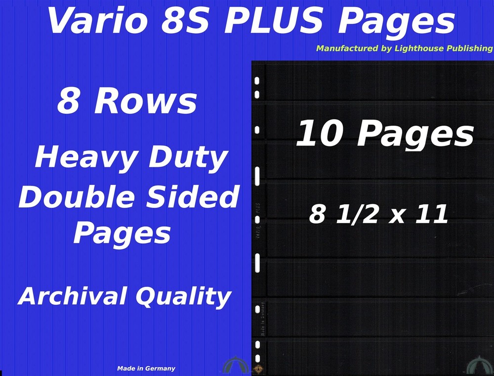 10 Vario 8S PLUS Pocket Double Sided Pages for Stamp & Ticket Collecting 8 Rows