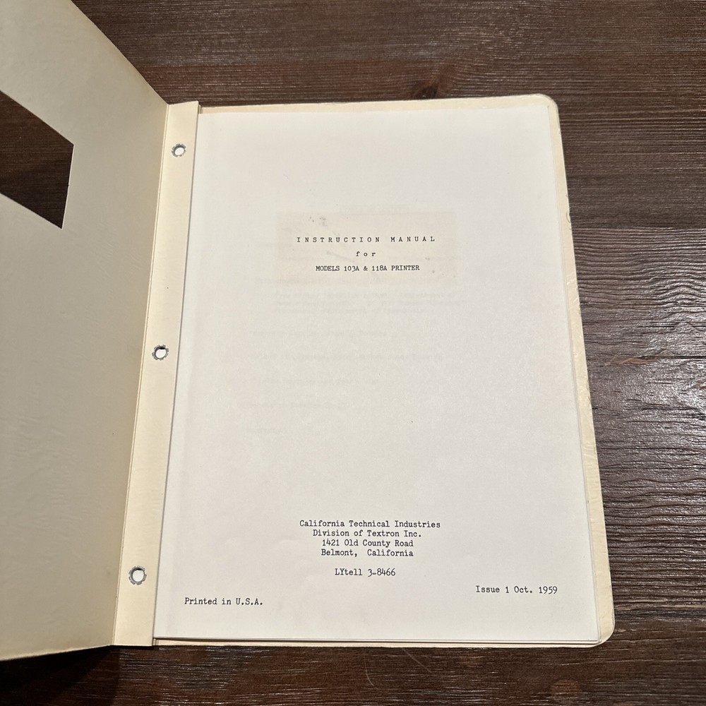 California Technical Models 103A & 118A Printer Instruction Manual 1959
