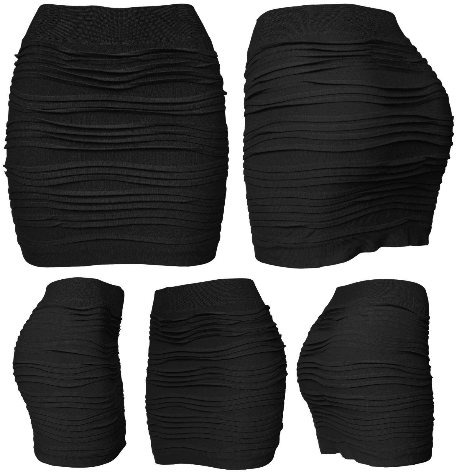 Womens Mini Stretch Seamless Solid Basic Pleated Bodycon Skirt