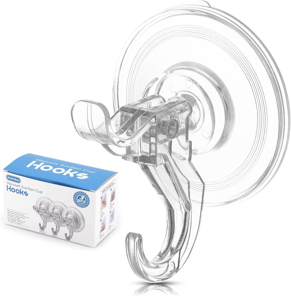 Antimbee 3 Pack Suction Cup Hooks, Clear 3 Pack, Transparent