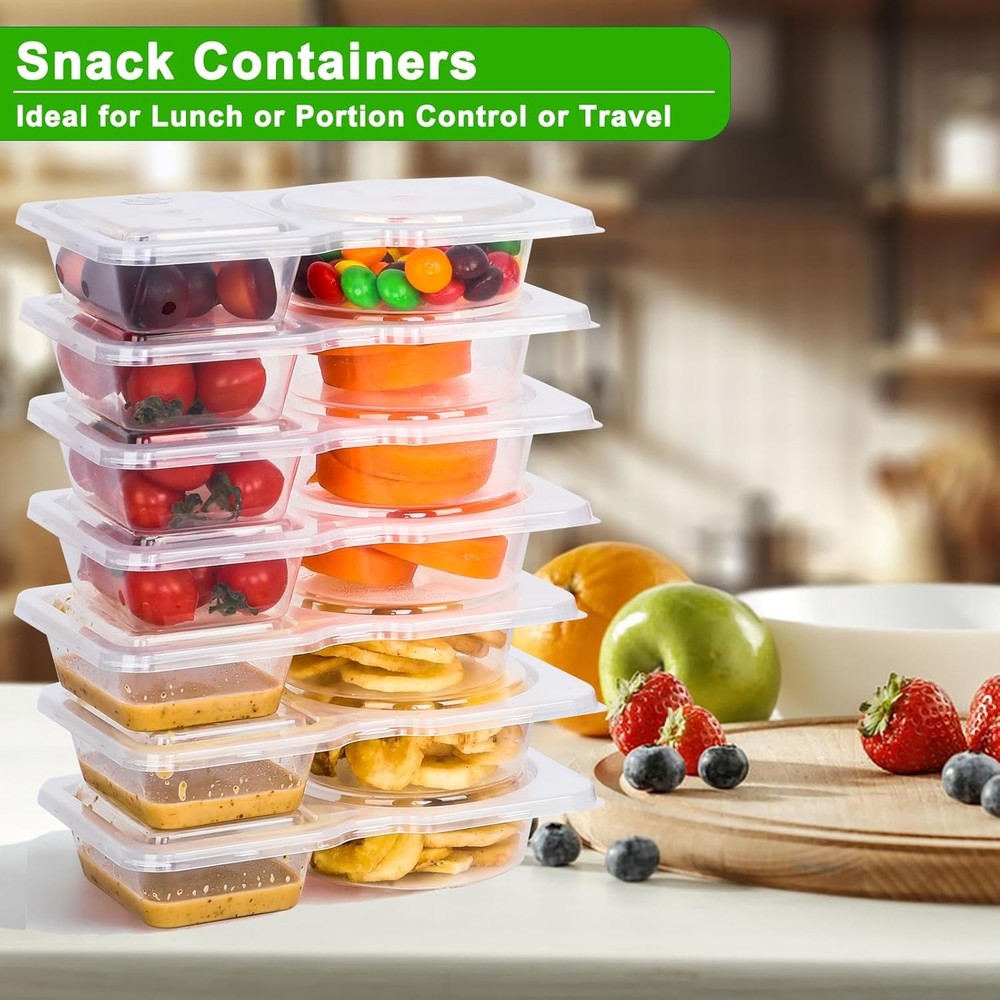 8 Sets Reusable Snack Containers with Lids, Double Compartment 8 PCS