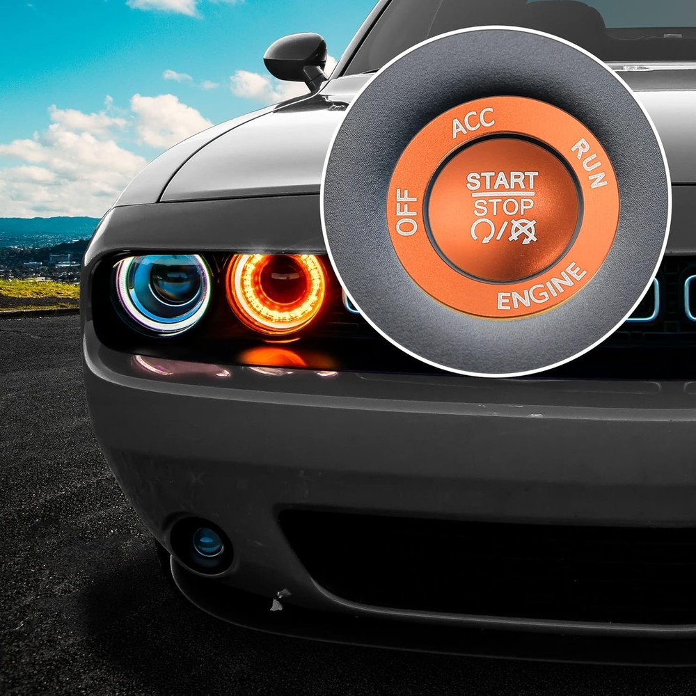 Engine Start Stop Button Cover Kit One Click Push Start Button Trim Orange