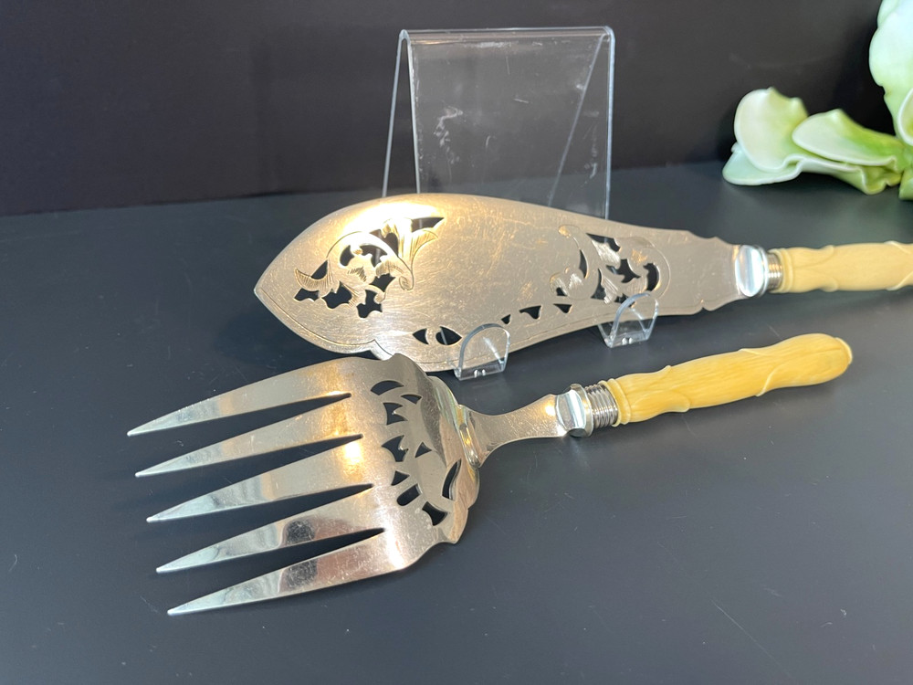 Antique Victorian Silver Plate Serving Fish Knife & Fork Set