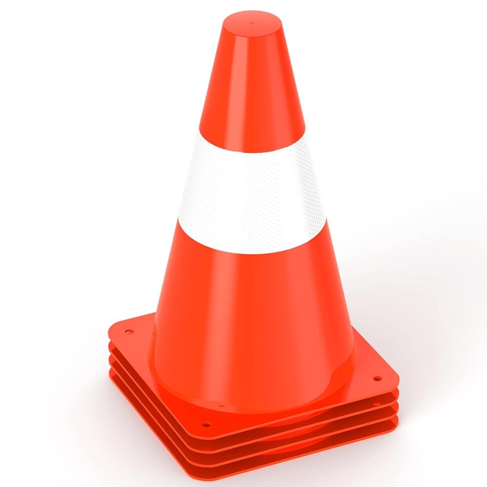 9 Inch Traffic Safety Cones with Reflective Collars, [4 Pack] Orange Constructio