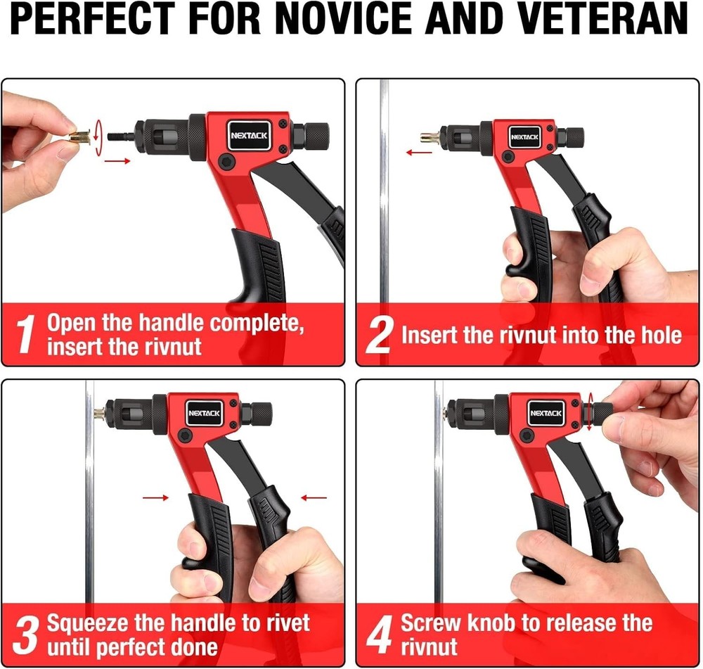 Rivet Gun Kit Tool Rivnut Thread Nut Setting Drill Bit Metric SAE Hand Riveting