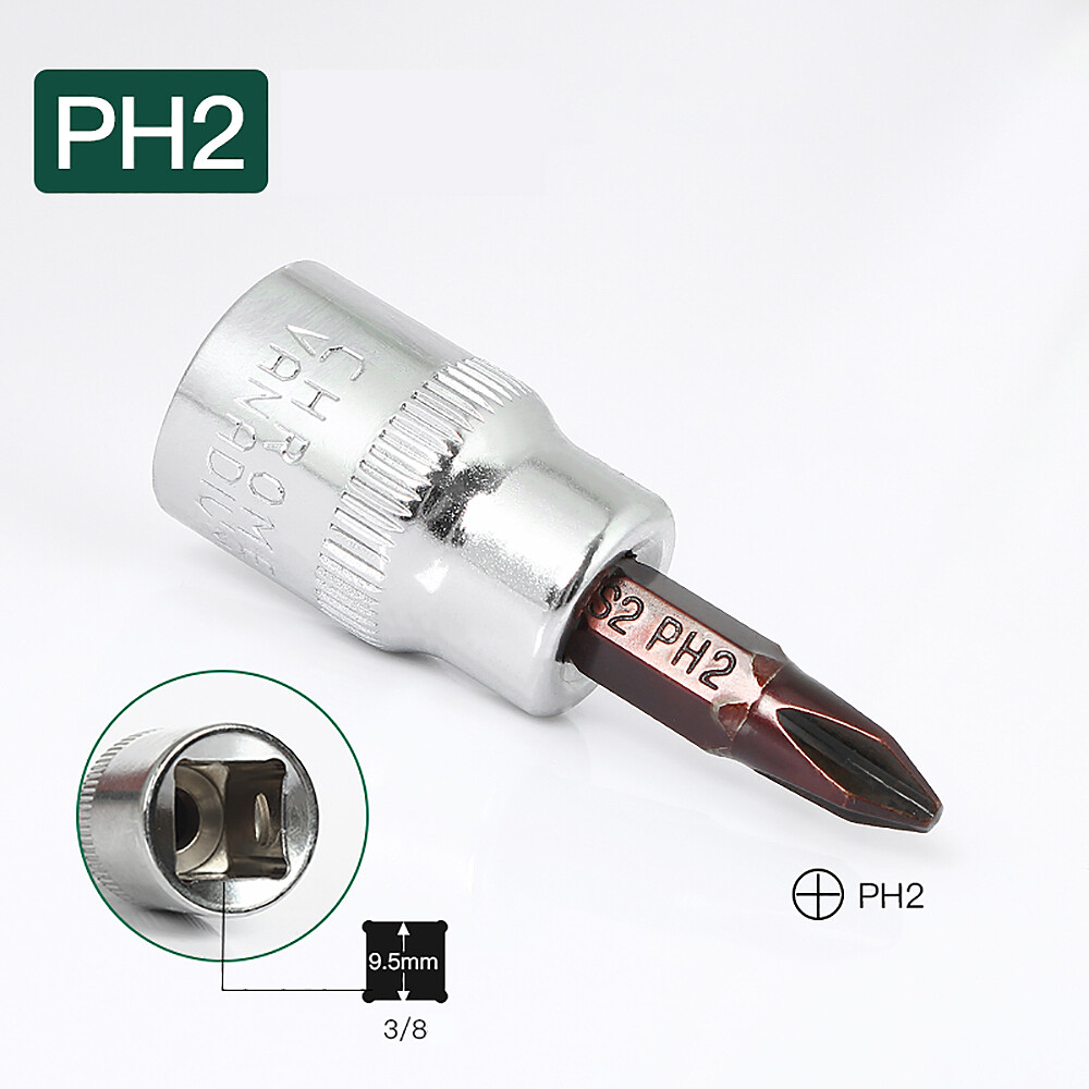 3Pcs 3/8" Drive Phillips Bits Socket Set PH1 PH2 PH3 Star Drive S2 Steel Metric