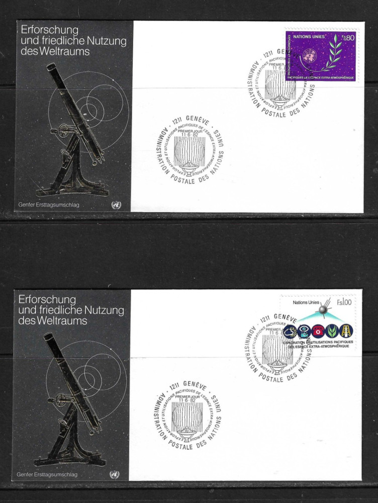 UN Geneva SC # 109-110 Peaceful uses of outer space FDC .  UNPA Cachet