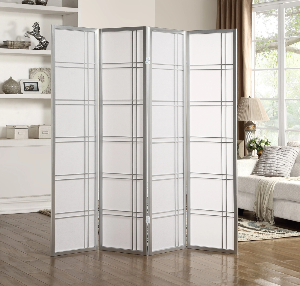 Seto 4-Panel Silver Room Divider Screen