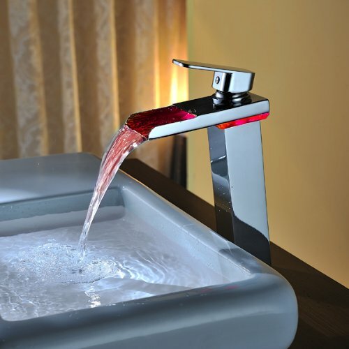 Cascada Veneto LED Waterfall Vessel Faucet Chrome Deck Mount Temperature Control