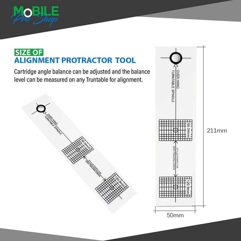 LP Vinyl Tonearm VTA Cartridge Azimuth Alignment Ruler, Alignment Protractor set