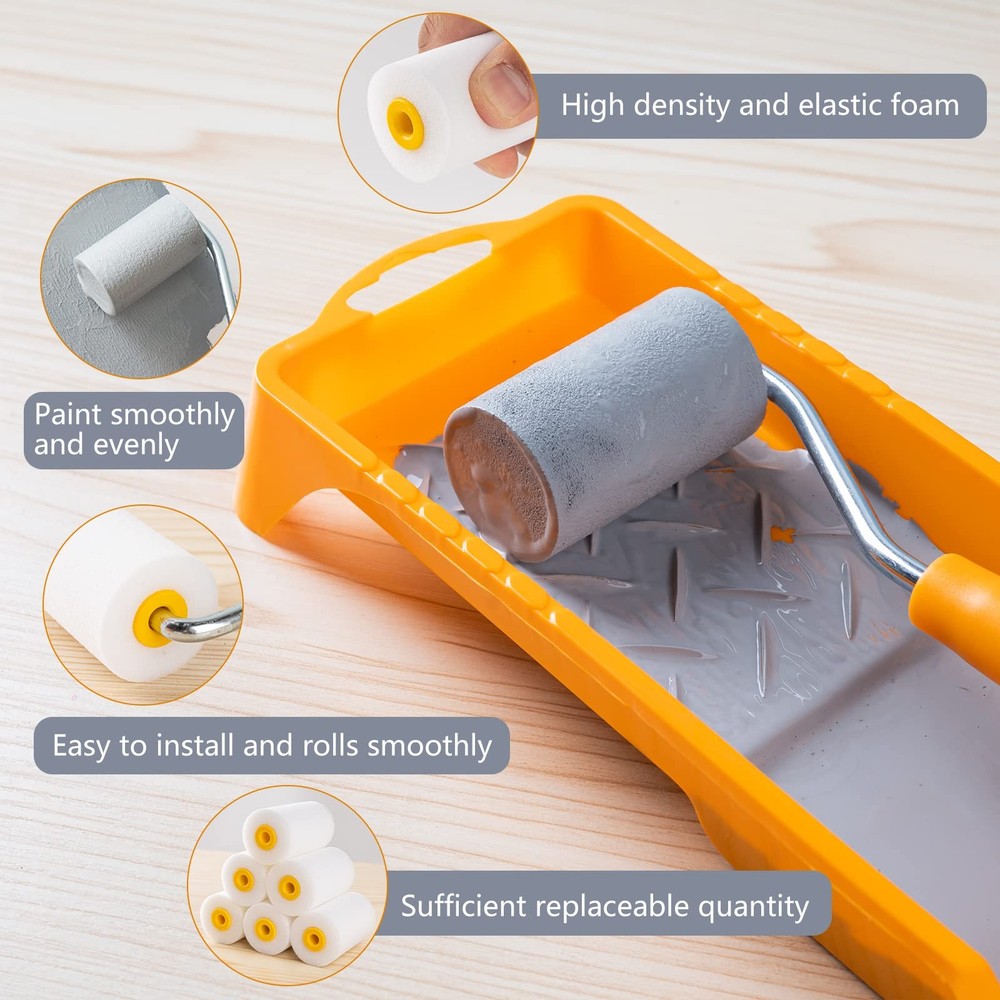 Foam Paint Roller 2 Inch Mini Paint Roller Kit 9 Pack with Tray and Liner