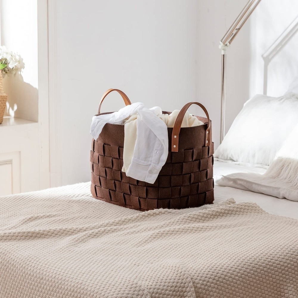 boldmonkey Laundry Basket 15 " x13 x11 2 Pack, Large Rectangular Felt Fabric ...