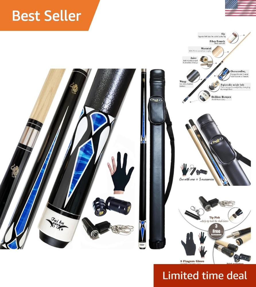 Professional 2-Piece Pool Cue Stick Set with Hard Case & Accessories, 58" Length