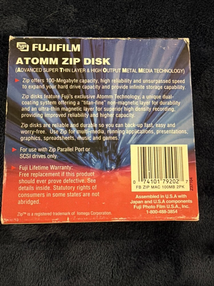 FujiFilm 100 MB Macintosh Formatted ATOMM Disk Zip Drive Sealed 2 Pack