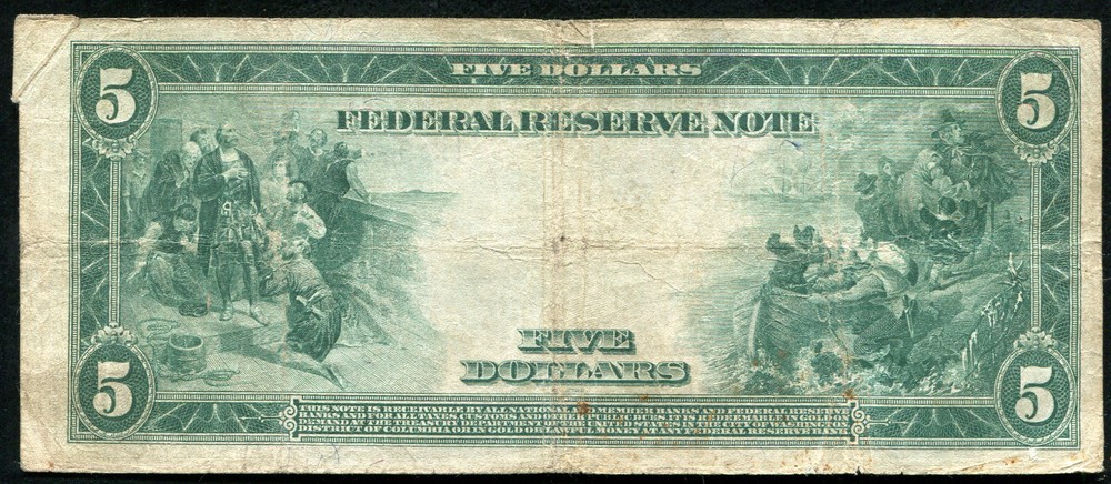 FR. 851a 1914 $5 FIVE DOLLARS FRN FEDERAL RESERVE NOTE “GUTTER FOLD ERROR”
