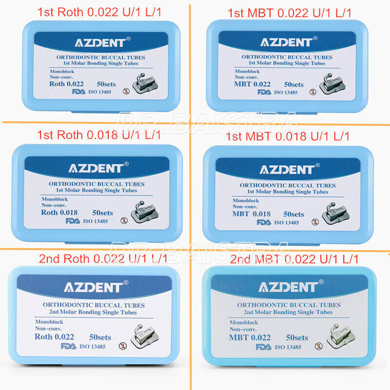 50Sets Dental Orthodontic Buccal Tube 1st 2nd Molar Tube Roth MBT 022/018 AZDENT