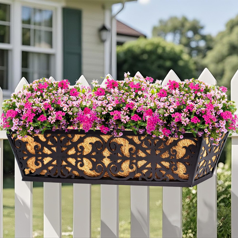 4 Pack 24 Inch Window Boxes Planters Railing Planter Box with Adjustable Brac...