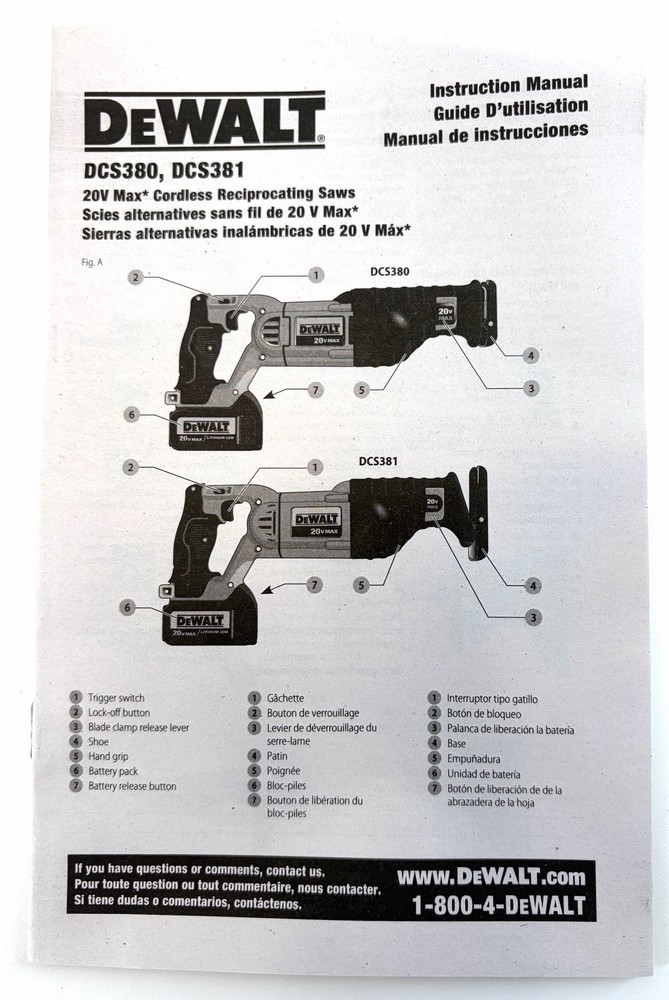 DeWalt 20V Max Variable Speed Reciprocating Saw Tool Only Model DCS381B