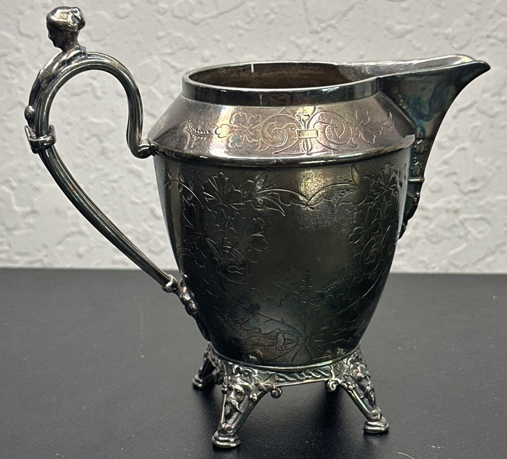 Rogers smith & co 1887 antique victorian silver-plated footed creamer pitcher