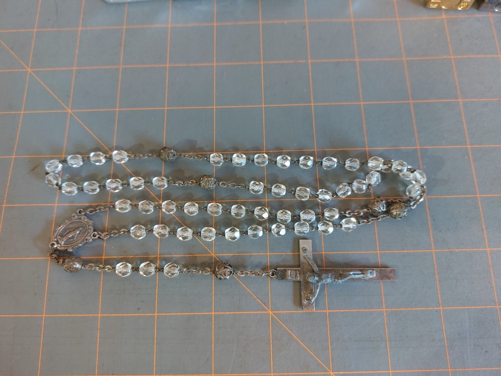 Vintage Rosary Clear Beads Glorious Mysteries Italy